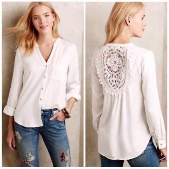Anthropologie Tops - Anthropologie white prairie embroidery button down